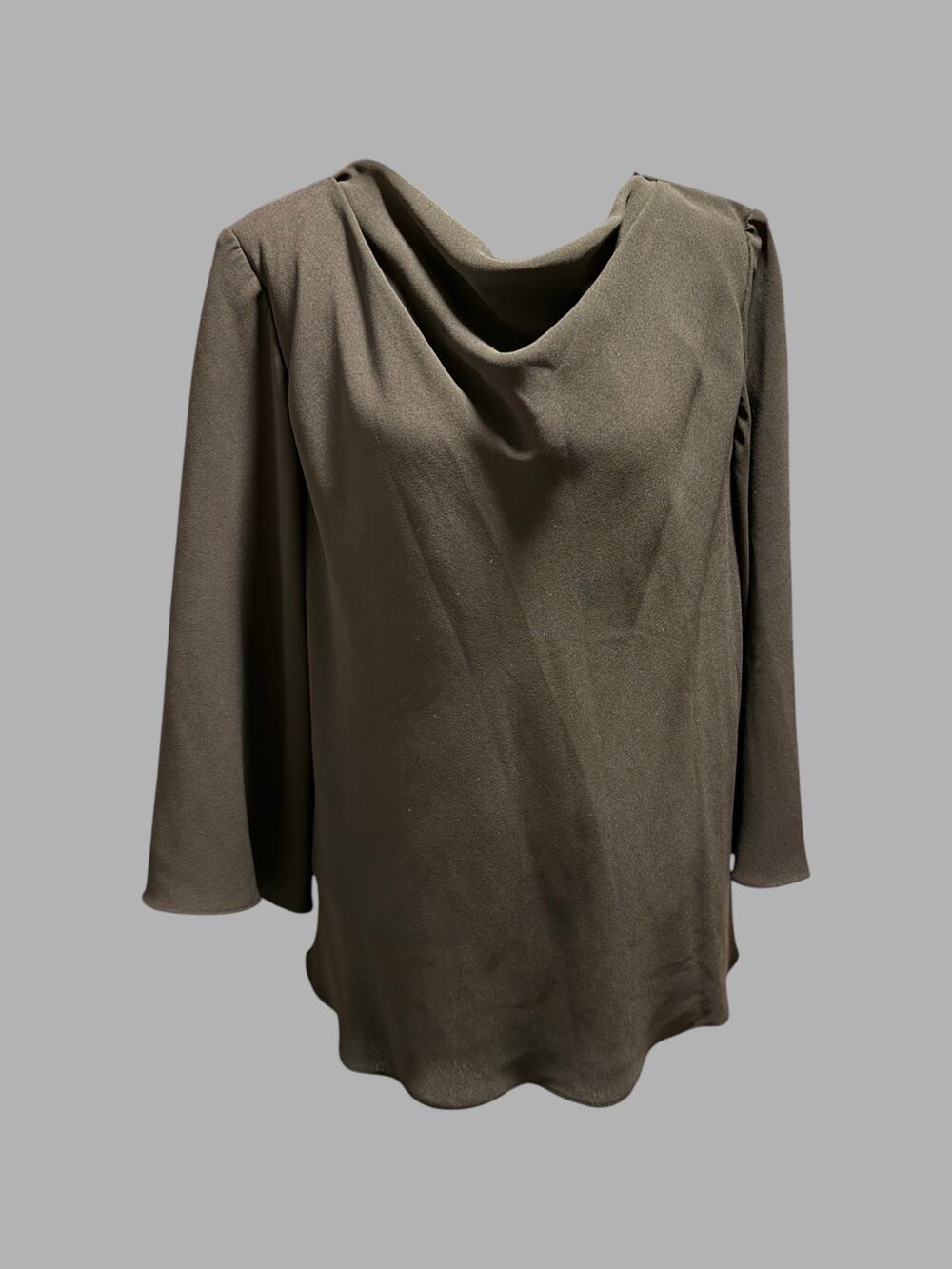 Donna Ricco Black Drape Neck Blouse Women's Plus Size 20W 3/4 Bell Sleeve Top